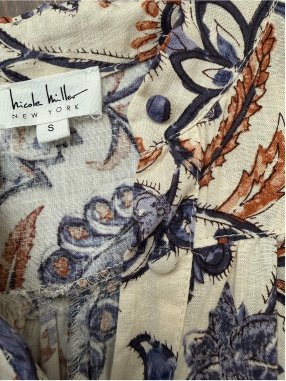 Nicole Miller Floral Paisley Linen Blend Blouse Size Small - Picture 6 of 10